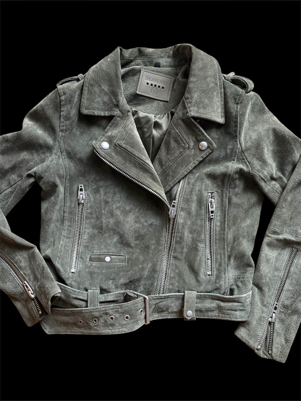 Blank NYC Olive Suede Moto Jacket